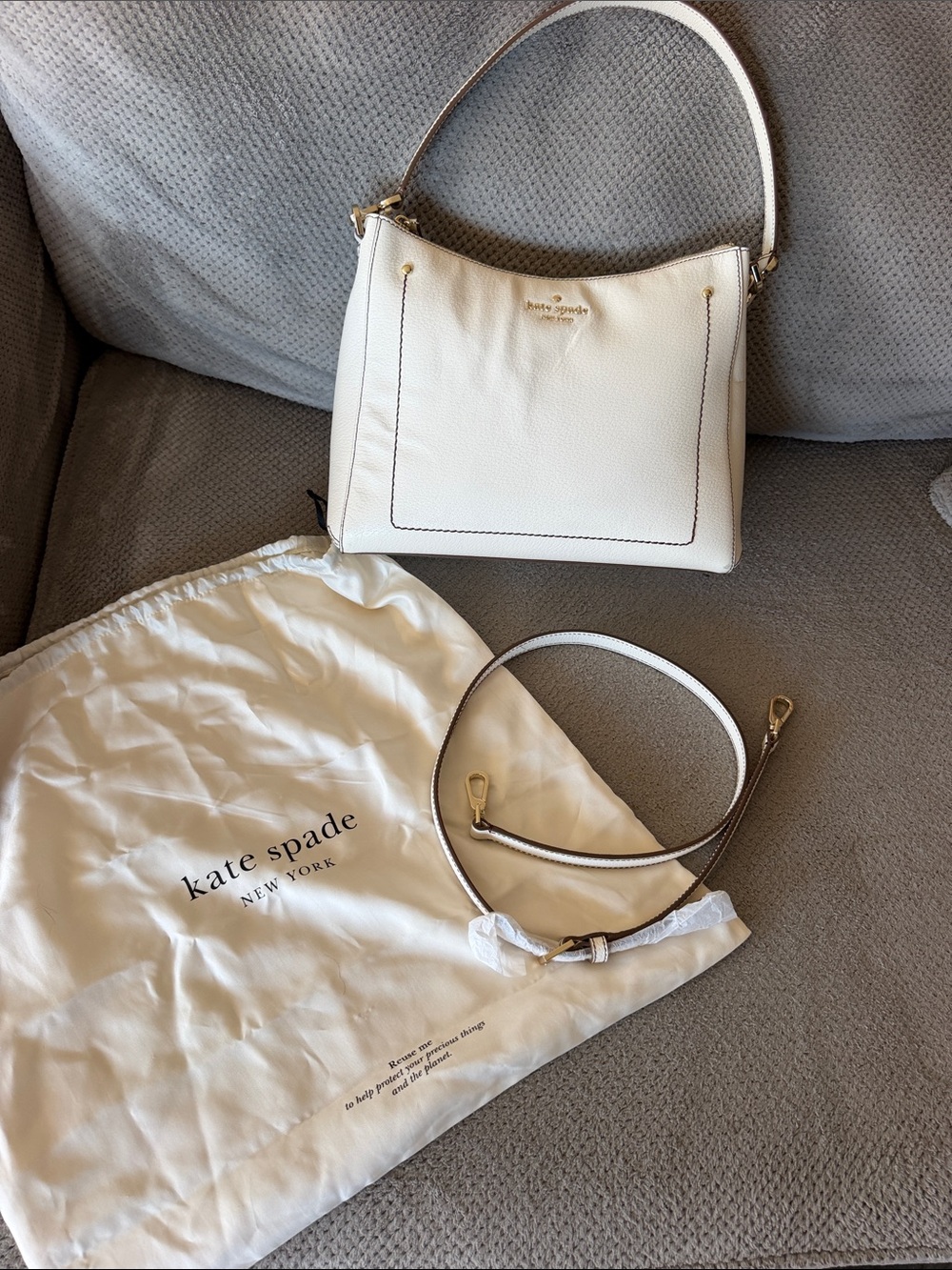 kate spade Cream Pebbled Leather Shoulder Bag with Gold Hardware